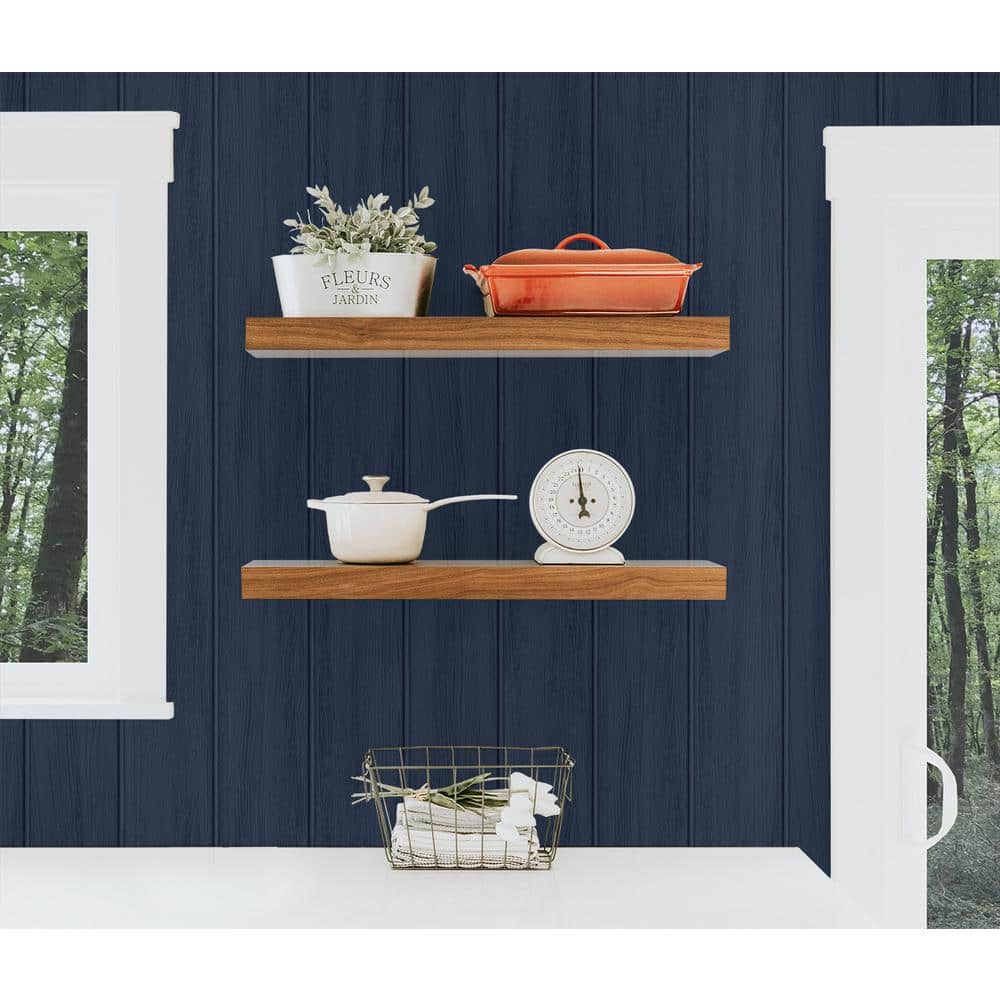 Navy Blue Faux Wood Peel and Stick Wallpaper