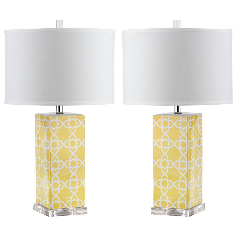 white and yellow table lamp