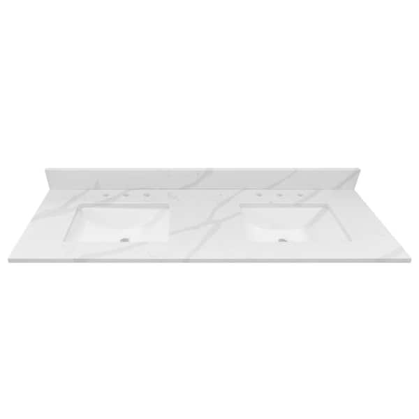 Home Decorators Collection 61 in. W x 22 in D Quartz White Rectangular Double Sink Vanity Top in Statuario White