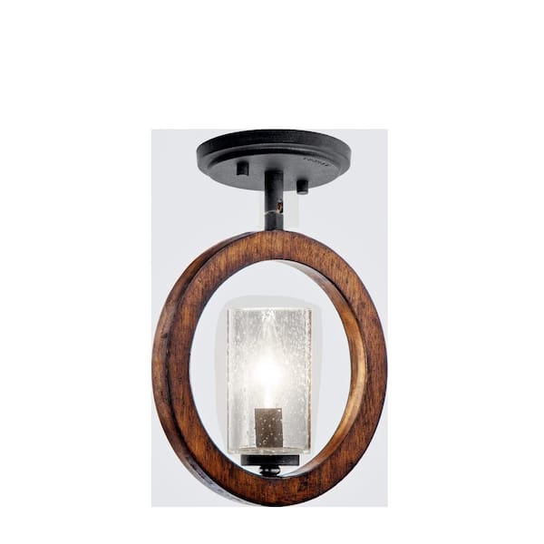 Grand Bank 1-Light Auburn Stain Farmhouse Candlestick Kitchen Convertible Mini Pendant Hanging Light to Wall Light