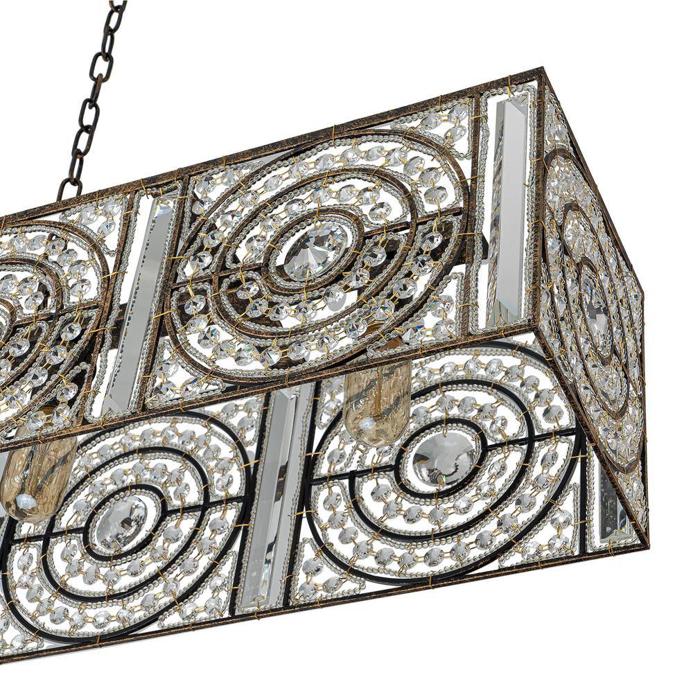 Vintage Bronze 42" Rectangle Crystal Chandelier with Metal Frame
