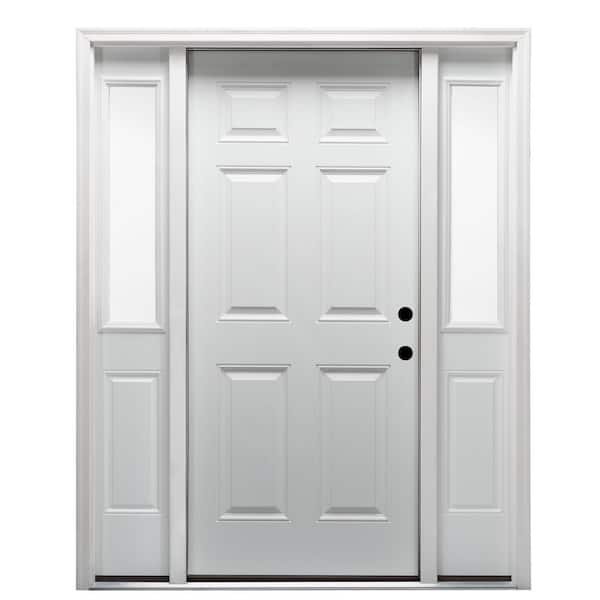 MMI Door 68.5 in. x 81.75 in. Left-Hand 6-Panel Classic Primed Steel Prehung Front Door with Sidelites on 4-9/16 in. Frame