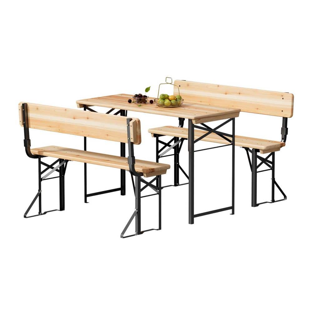 44 in. Rectangle Wood Picnic Table Iron Frame with Bench Seats 4 People with Backrest price history on PriceWatchPro
