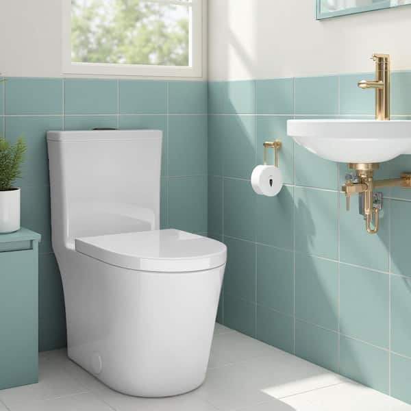 Compact 12 in. 1-Piece 0.8/1.6 GPF Dual Flush Toilet in White Seat Included for Small Bathroom