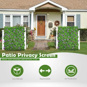 Expandable Faux Privacy Fence, Artificial Hedges Screen for Balcony Patio Outdoor with Flower (4-Pack)