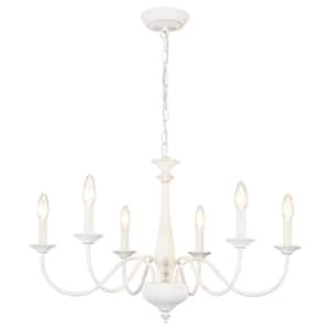 6-Light Vintage White Classic Candle Style Chandelier for Living Room Dining Room with No Bulbs Included