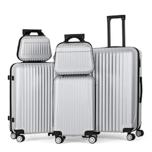 Luggage 5-Piece Sets, Vertical Stripe Luggage Set with Spinner Wheels Durable Lightweight Travel Set Silver