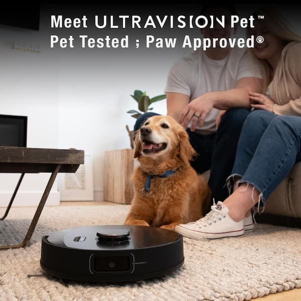 UltraVision Pet 13000 Pa 12.5 in Robotic Vacuum and Mop, withSmart Navigation, 180-Day Bag, Brushed Steel Dock, in Black