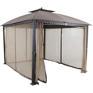 9.8 ft. D x 11.8 ft. Freestanding Aluminum and Steel Gazebo with Mesh Mosquito Netting, Tan