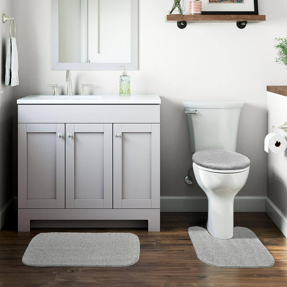 Gramercy Silver 3-Piece Washable Polypropylene Bathroom Rug Set