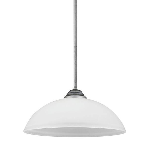 Generation Lighting Vitelli 1-Light Weathered Pewter Pendant with Satin Etched Glass