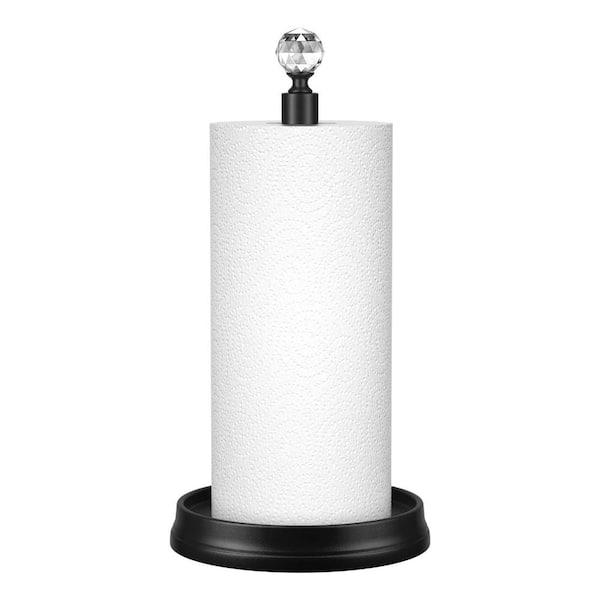 Crystal Head Paper Towel Holder Steel Countertop Stand for Standard and Jumbo Rolls Matte Black 7.1 x