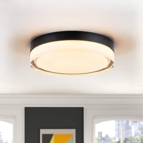 Rennnsan Jackson 8.8 in. 1- Light Dimmable Selectable Integrated LED Black Flush Mount Light