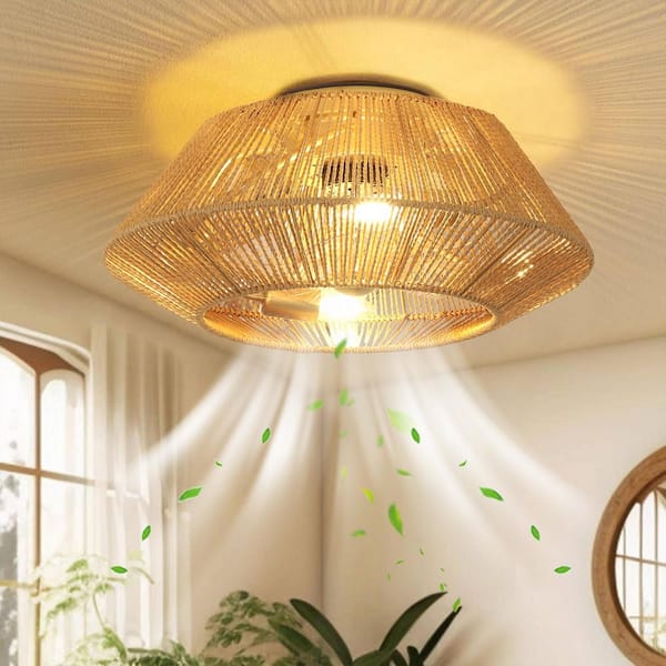 18.4 in. Indoor Yellow Low Profile Ceiling Fan with Lighting Small Flush Mount Ceiling Fan with Remote