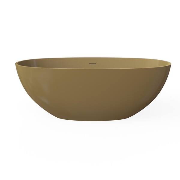 Ula 61 in. x 29 in. Stone Resin Freestanding Soaking Bathtub in Camel