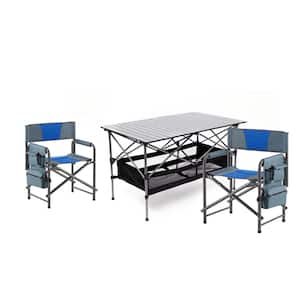 Set of 3, Folding Outdoor Aluminum Table and Chairs Set for Indoor, Outdoor Camping, Picnics, Beach, Backyard, Blue