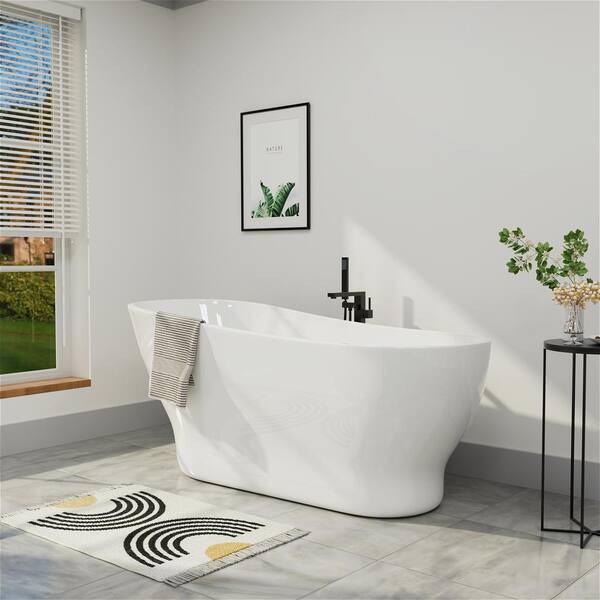 59 in. Acrylic Classic Design Slipper Freestanding Bathtub with uCPC Certificated in White Soaker Tubs