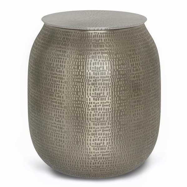 Simpli Home Griffen Industrial 19 in. Wide Metal Storage Accent Side Table in Antique Silver, Fully Assembled