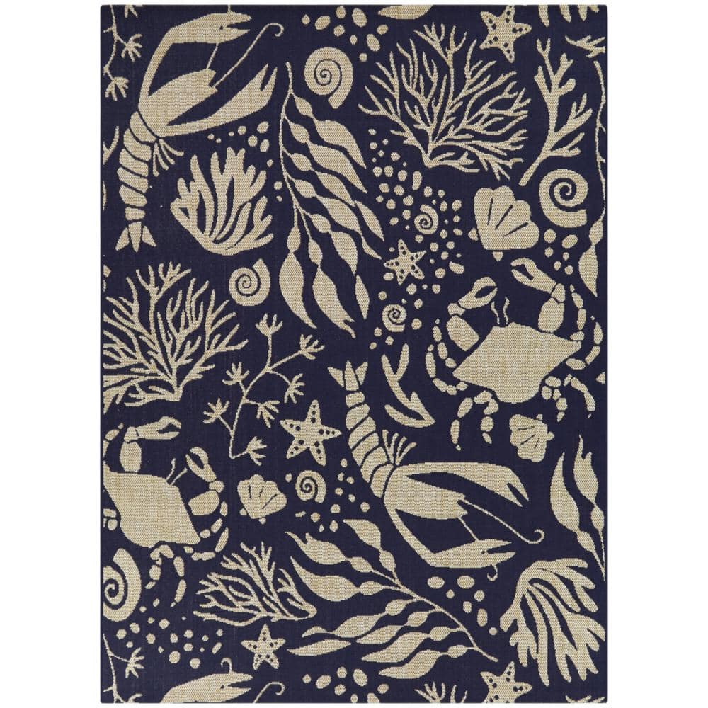BALTA Ariel Navy Blue 8 ft. x 10 ft. Sealife Indoor/Outdoor Area Rug ...