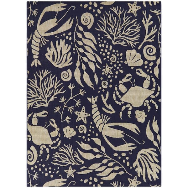 Ariel Navy Blue 8 ft. x 10 ft. Sealife Indoor/Outdoor Area Rug