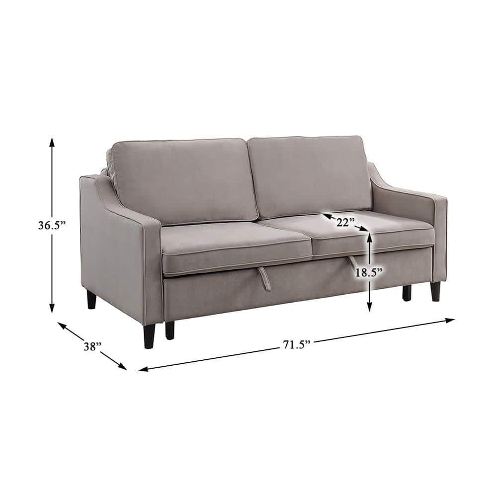Cobblestone Gray Velvet Convertible Sleeper Sofa with Wood Frame