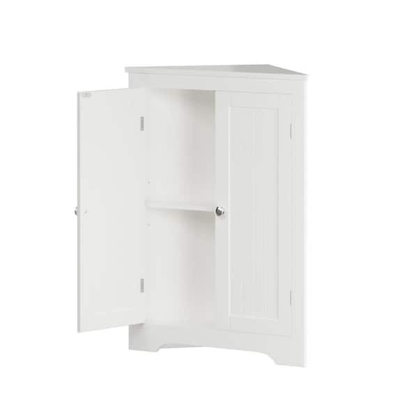 23.6 in. W x 32 in. H x 12.4 in. D White Corner Storage Cabinets with Adjustable Shelves, for Bathroom, Kitchen