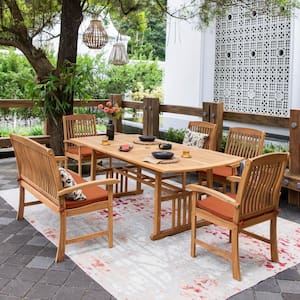 Caterina 6-Piece Teak Wooden Outdoor Dining Set with Brick Cushion