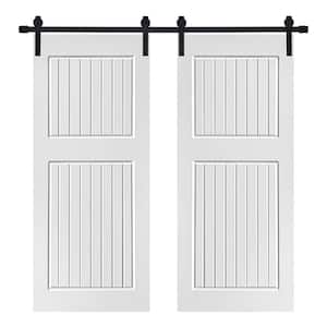 Modern 2-Panel Designed 48 in. x 80 in. MDF Panel White Painted Double Sliding Barn Door with Hardware Kit