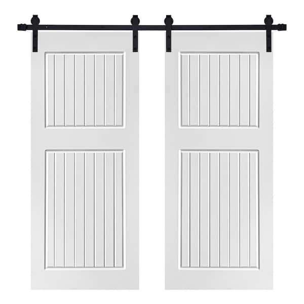 AIOPOP HOME Modern 2-Panel Designed 48 in. x 84 in. MDF Panel White Painted Double Sliding Barn Door with Hardware Kit