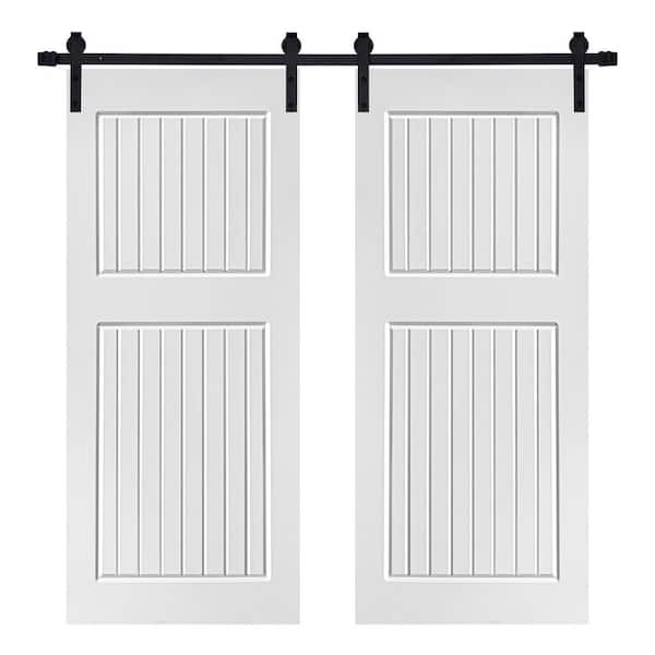 AIOPOP HOME Modern 2-Panel Designed 72 in. x 96 in. MDF Panel White Painted Double Sliding Barn Door with Hardware Kit