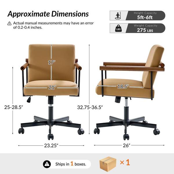 JAYDEN CREATION Aurelia PU Leather Office Chair in Camel with Non