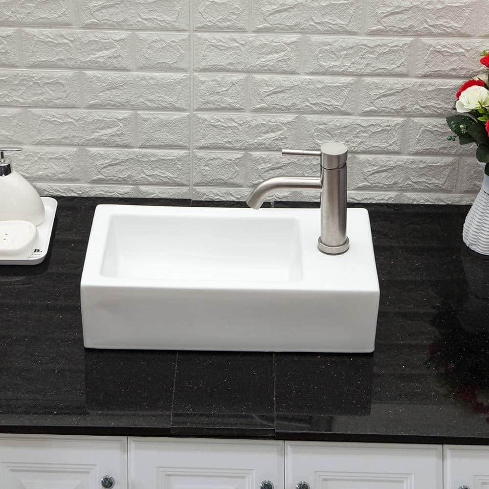 Lordear 18'' White Ceramic Rectangular Wall-Mount Bathroom Sink