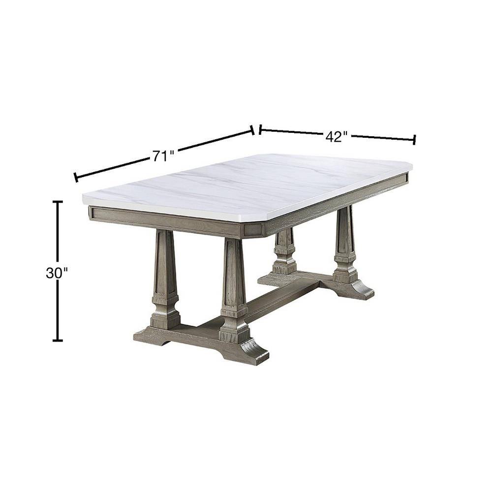 Elegant Transitional Marble-Top Extendable Dining Table in Weathered Oak