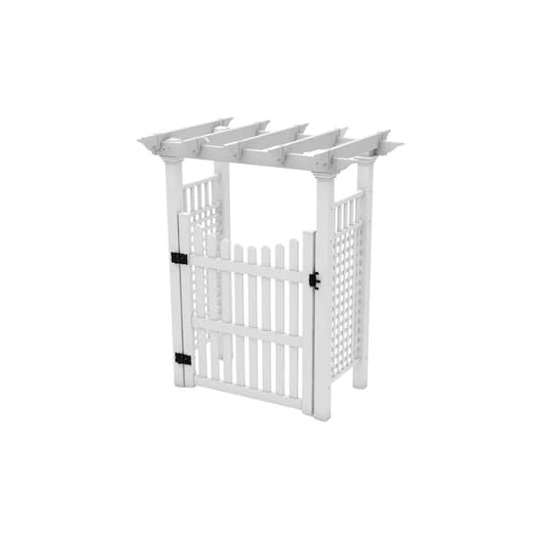 Fairfield 86.5 in. x 78 in. Vinyl Arbor with 60 in. Picket Gate
