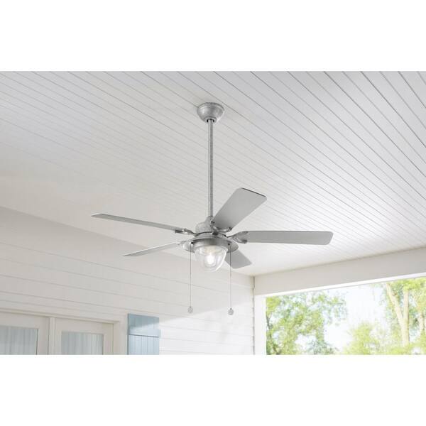 Ceiling Fan 52in LED Light Kit Galvanized Iron Silver Blades 3 Speed Reversible 