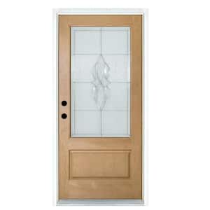 36 in. x 80 in. Scotia Light Oak Right-Hand Inswing 3/4 Lite Decorative Fiberglass Prehung Front Door