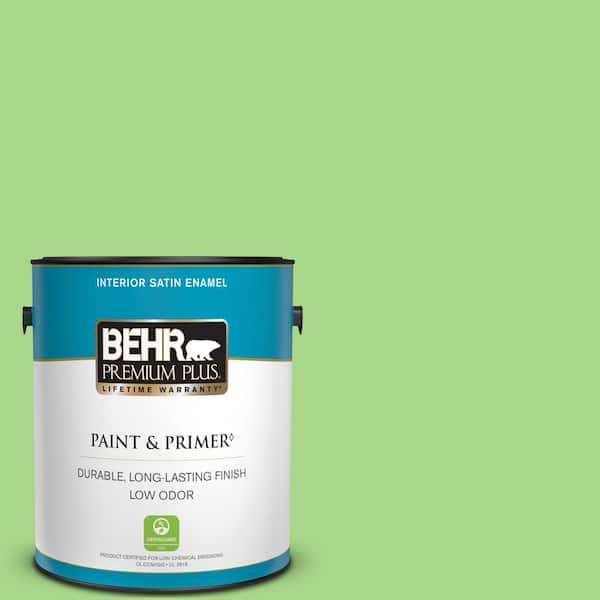 BEHR PREMIUM PLUS 1 gal. #430B-4 Peas in a Pod Satin Enamel Low Odor Interior Paint & Primer