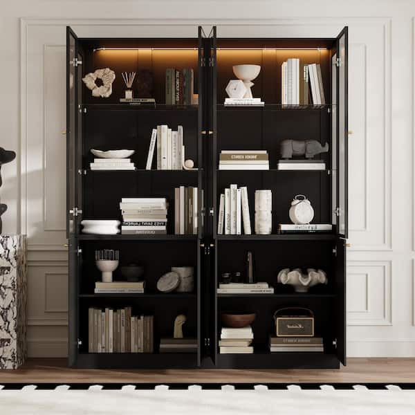 FUFU&GAGA 78.7 in. Tall Black Wood 10-Shelf Bookcase, Storage