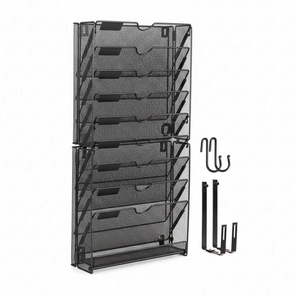 12.8 in.W x 25.2 in. H Black Metal 10 Pockets Mesh Hanging File ...