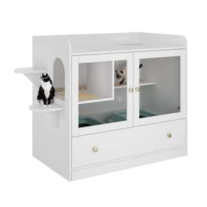 Luxury Cat Litter Box Enclosure, XL Multi-Purpose Cat Condo Hidden Litter Box with Large Drawer and Stairs for Most Cats