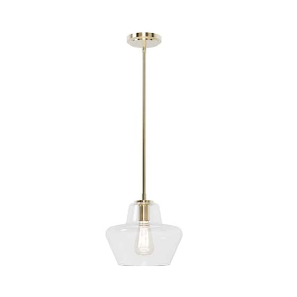 Carlissa 9.75 in. Plug and Play 1-Light Polished Gold Pendant Light with SkyPlug