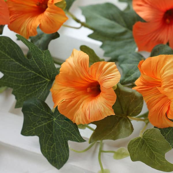 2.4 in Artificial Orange Morning Glory Silk Flowers Garland UV