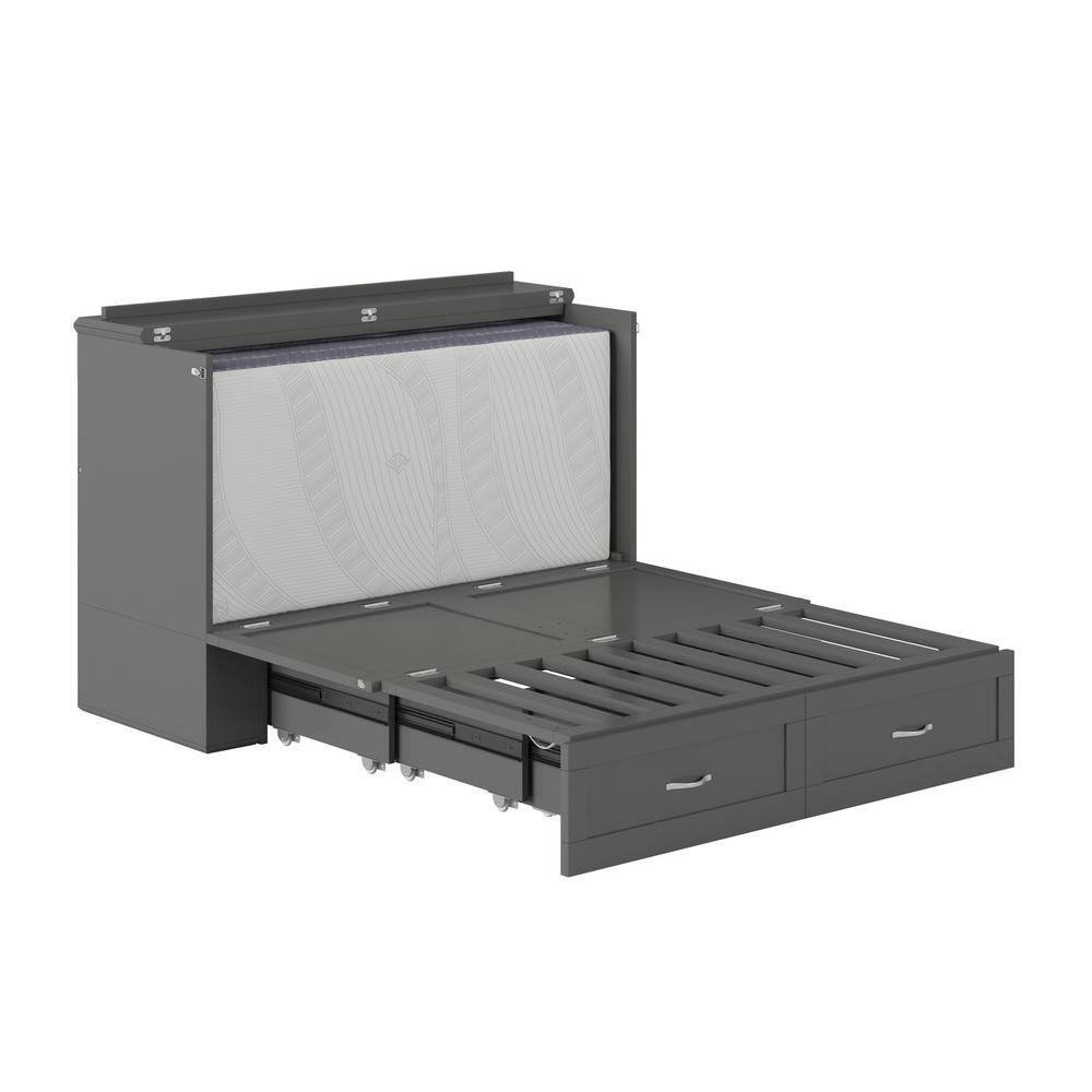 Hamilton Gray Full Murphy Bed Chest with Storage Drawer