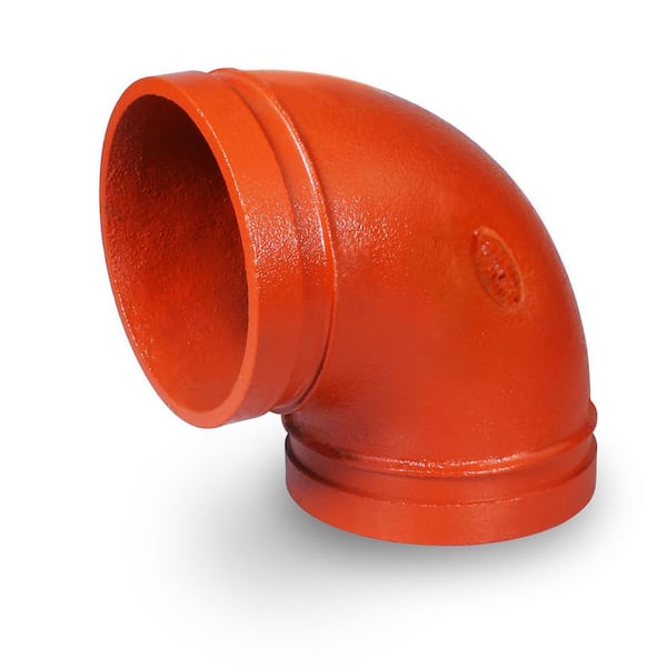 PLUMBFLEX 6 in. Grooved Ductile Iron 90° F-Elbow Short Radius, Joins Pipes in Wet and Dry Systems Full Flow in Orange