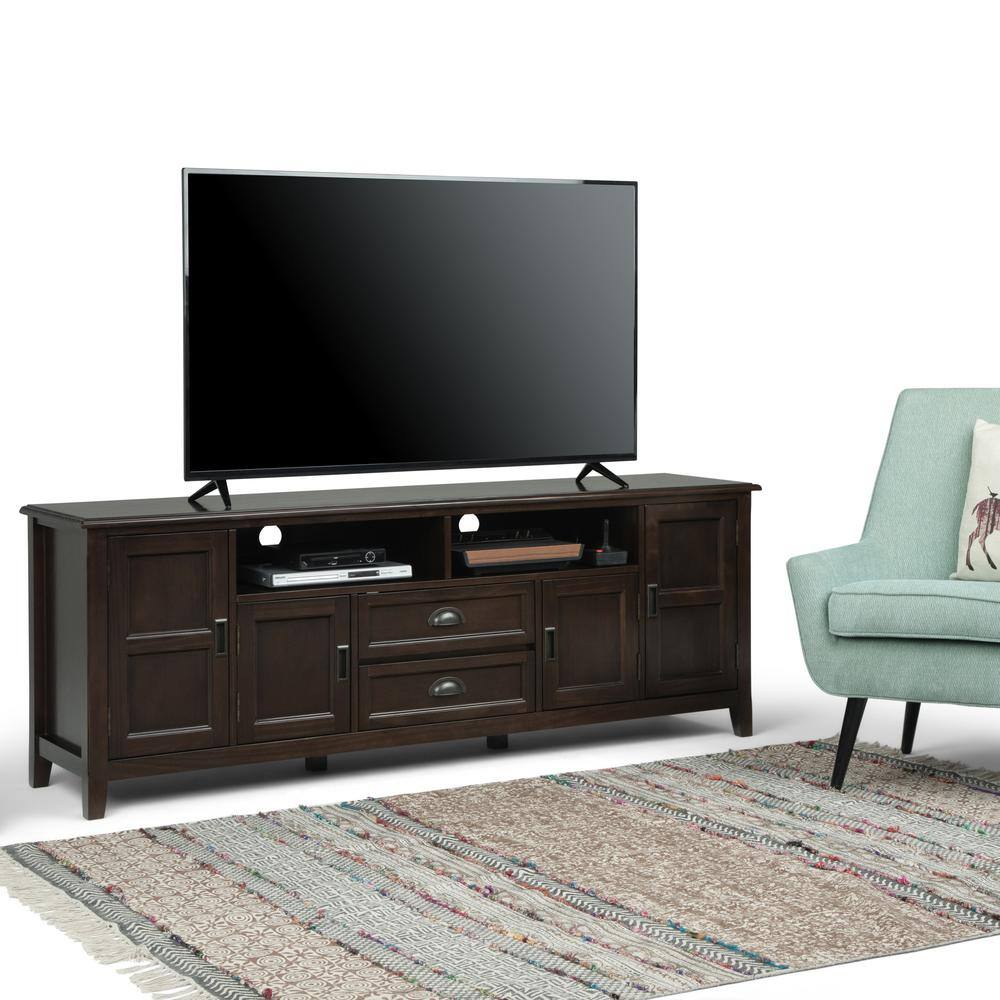Burlington Solid Mahogany Brown 72" Transitional TV Media Stand