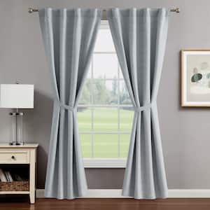 Tobie Light Grey Jacquard Polyester 38 in. W x 96 in. L Back Tab Blackout Curtain (2-Panels with 2-Tiebacks)