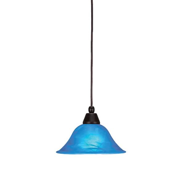 Bryson 100-Watt 1-Light Dark Granite Shaded Pendant Light Mini Pendant with 10 in. Blue Glass Shade, No Bulb Included