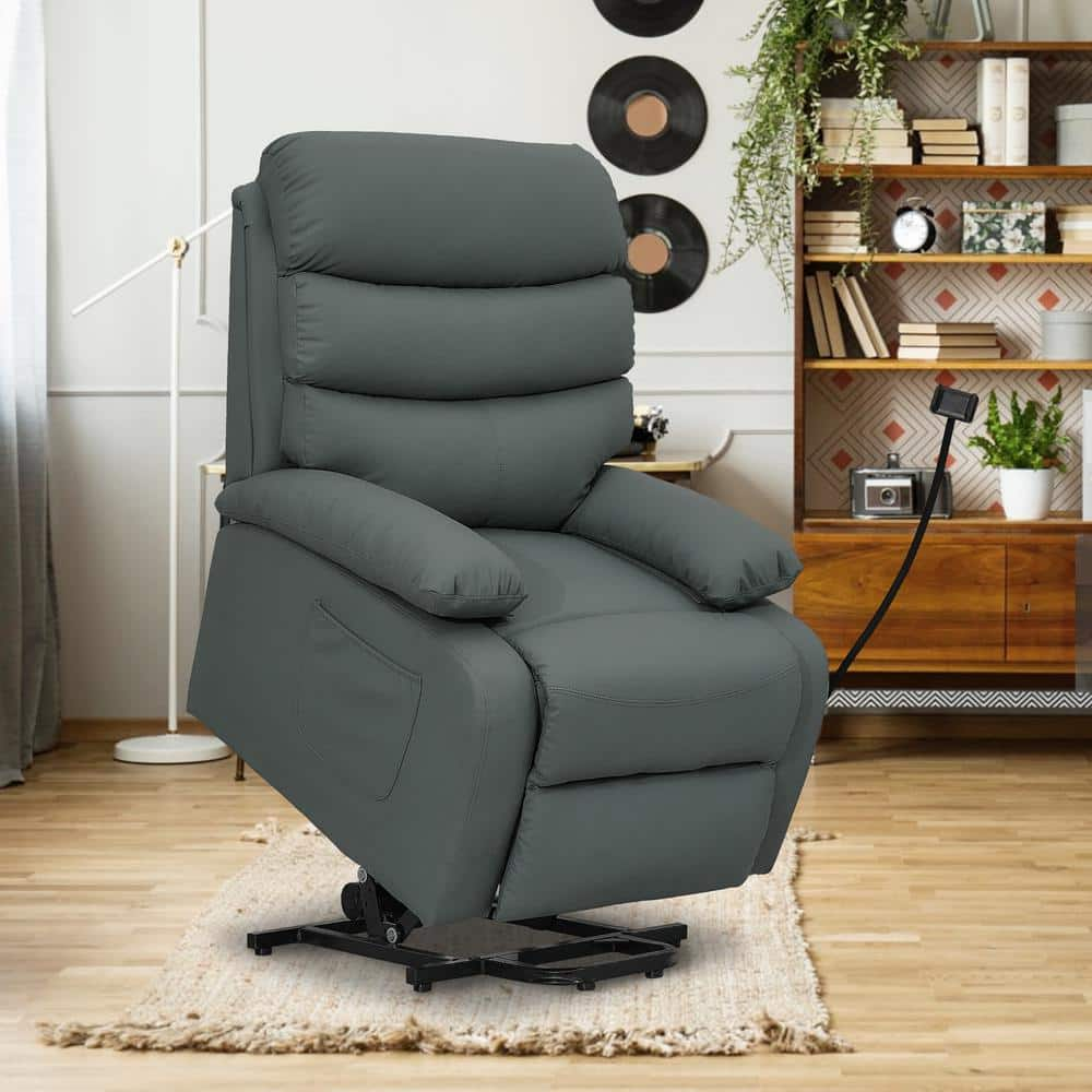 Pinksvdas Grayish Green Remote Controlled Tech Leather Power Recliner ...