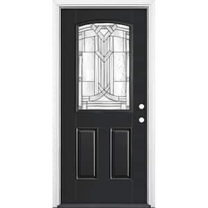 36 in. x 80 in. Chatham Camber 1/2 Lite Left Hand Painted Smooth Fiberglass Prehung Front Door w/ Brickmold, Vinyl Frame