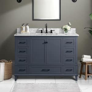Merryfield 49 in. W x 22 in. D Bath Vanity in Dark Blue-Gray with Marble Vanity Top in Carrara White with White Basin